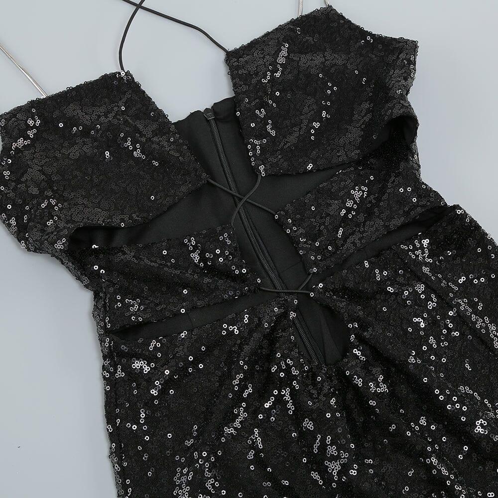 AIIZIE THIGH SLIT SEQUIN MAXI DRESS IN BLACK - product image