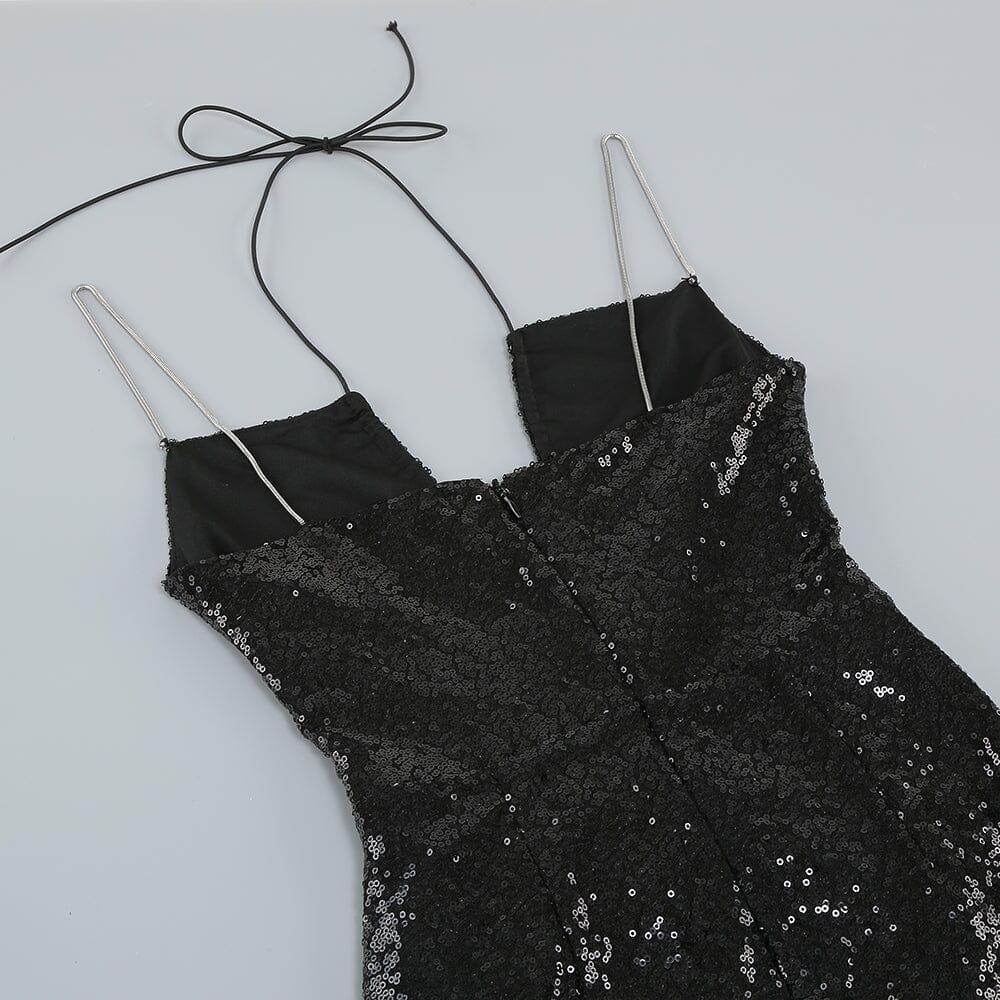 AIIZIE THIGH SLIT SEQUIN MAXI DRESS IN BLACK - product image