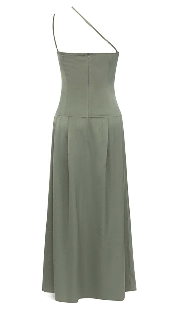 AIIZIE A-SILHOUETTE SATIN MIDI DRESS IN OLIVE - product image
