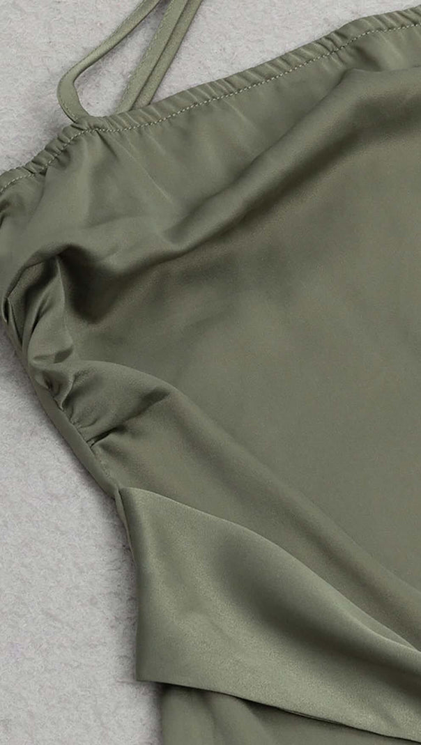 AIIZIE A-SILHOUETTE SATIN MIDI DRESS IN OLIVE - product image