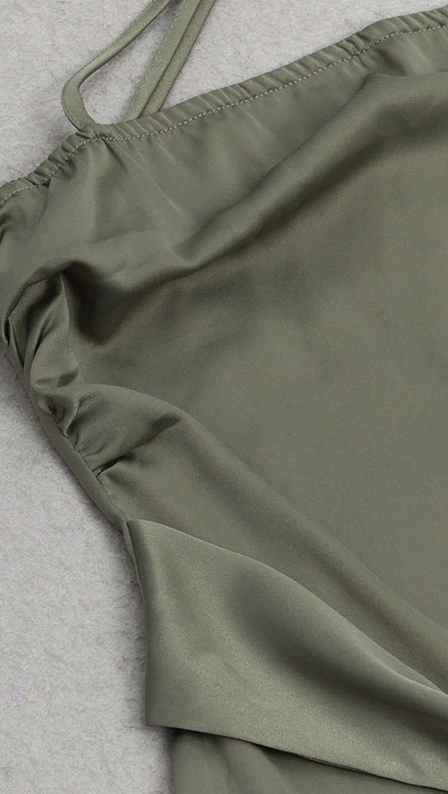 A-SILHOUETTE SATIN MIDI DRESS IN OLIVE