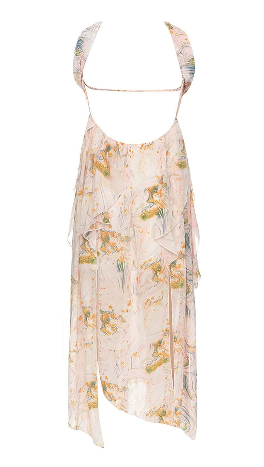 ALLOVER PRINT SPLIT THIGH BACKLESS DRESS