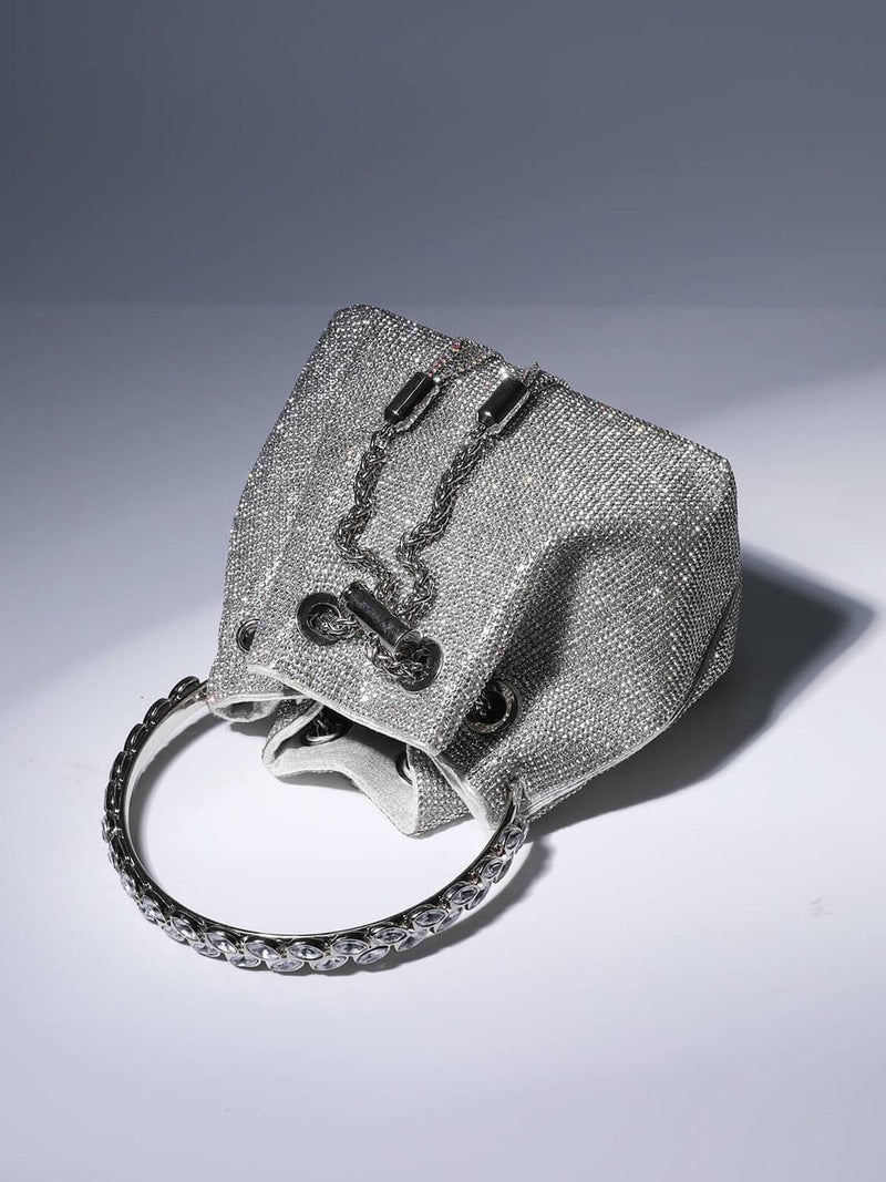 Mattea Crystal Embellished Bucket Bag In Silver