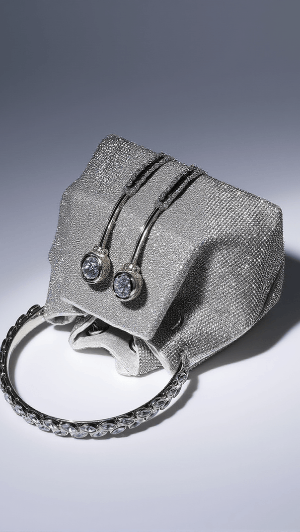 AIIZIE MATTEA CRYSTAL EMBELLISHED BUCKET BAG IN SILVER - product image