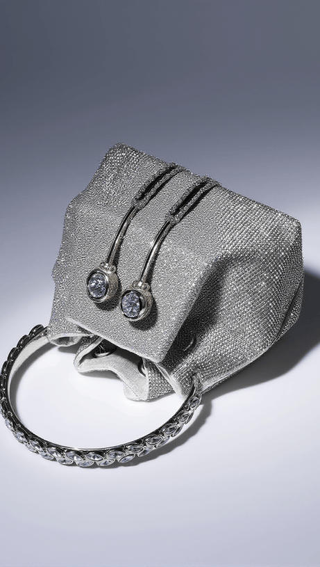 MATTEA CRYSTAL EMBELLISHED BUCKET BAG IN SILVER