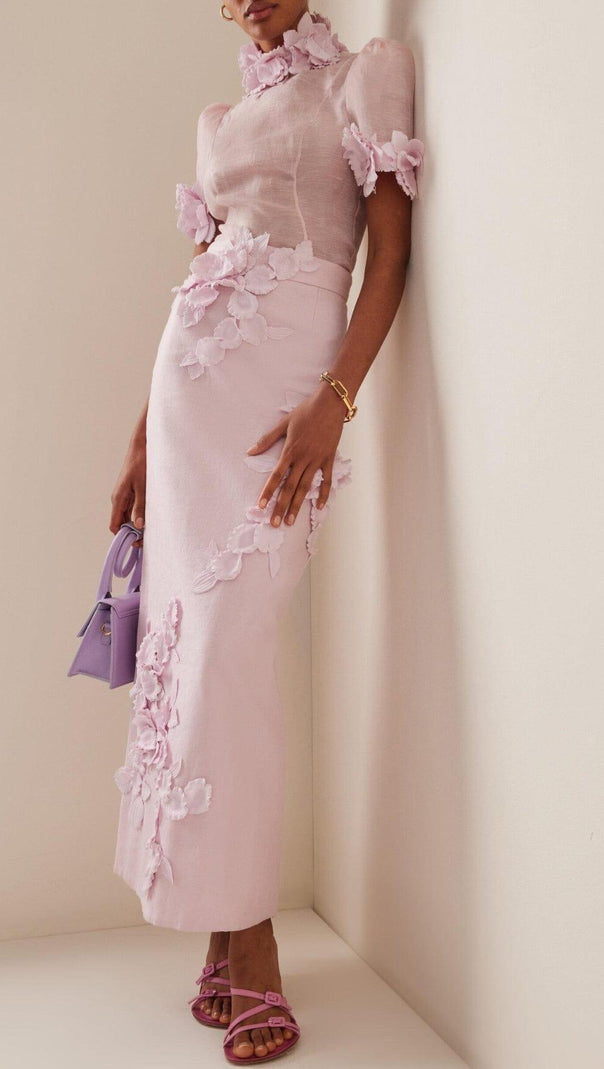 AIIZIE BETTY FLORAL APPLIQUÉD MESH DRESS - product image