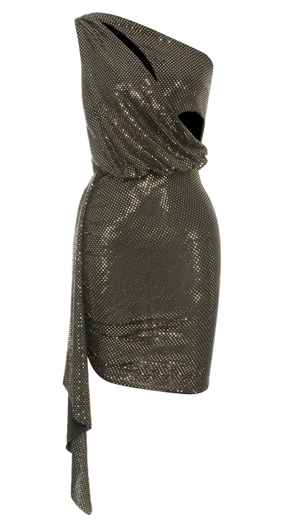 AIIZIE BROWN ONE SHOULDER ASYMMETRIC MIDI DRESS IN BROWN - product image