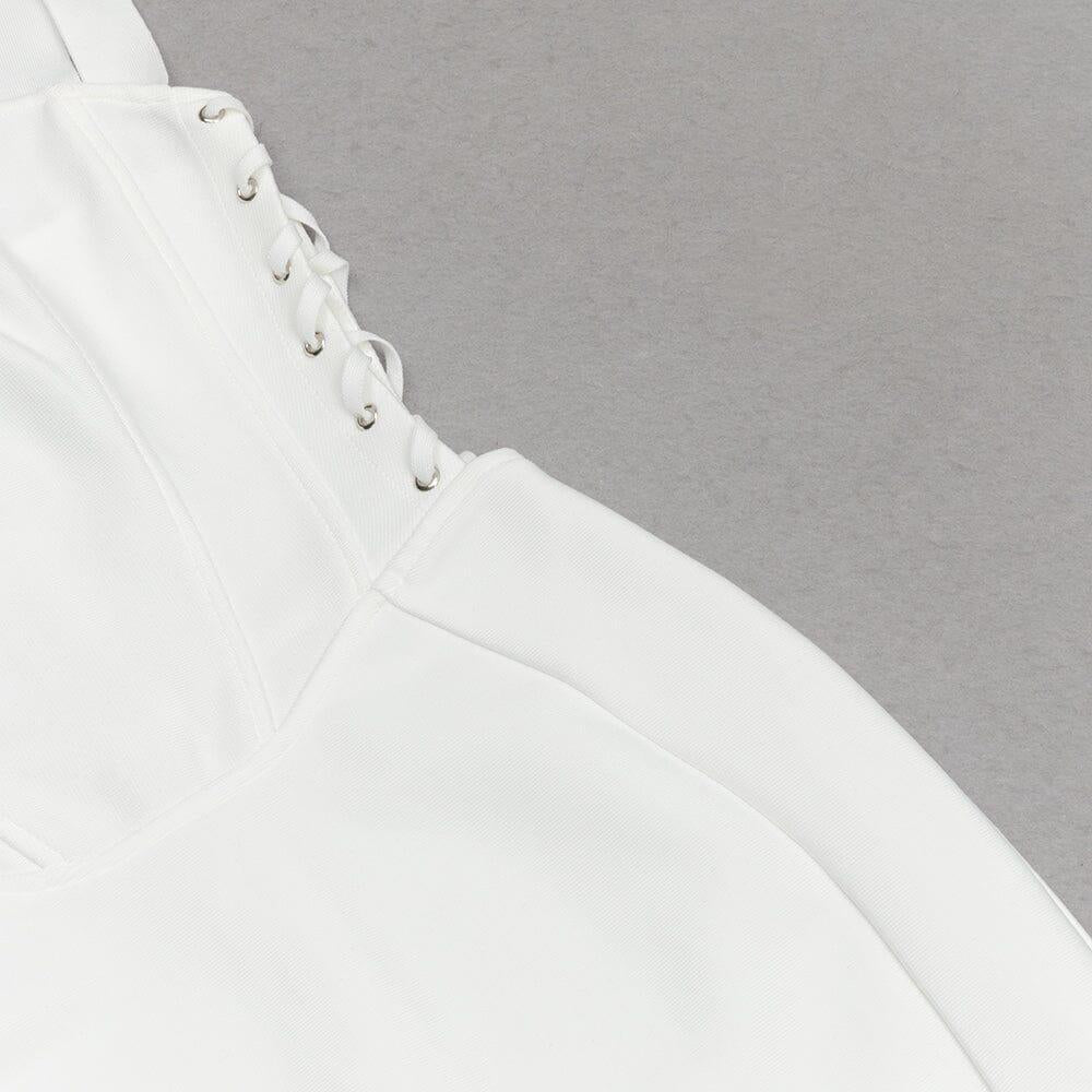 ABITO MIDI CON SPALLINE E FIANCHI AVVOLGENTI IN BIANCO