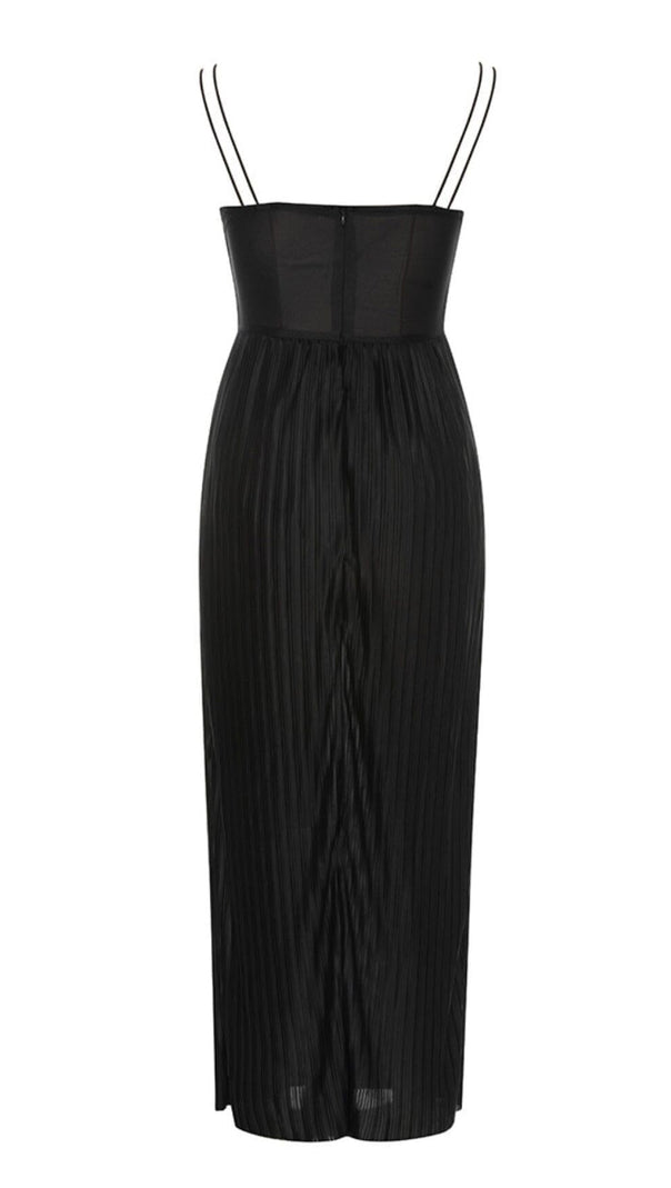 AIIZIE CONTRAST LACE PLEATED HEM CAMI DRESS IN BLACK - product image