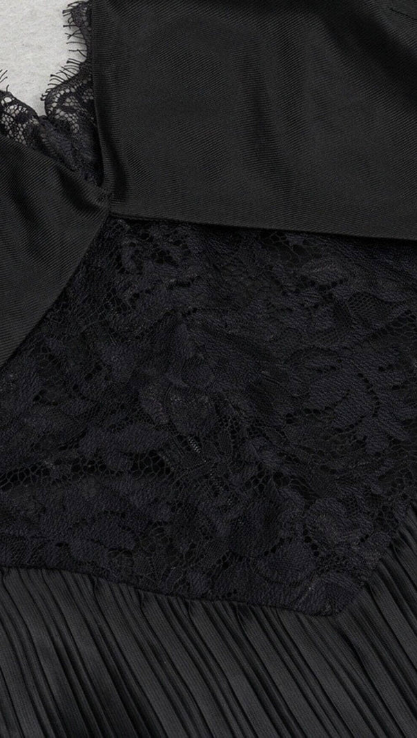 AIIZIE CONTRAST LACE PLEATED HEM CAMI DRESS IN BLACK - product image
