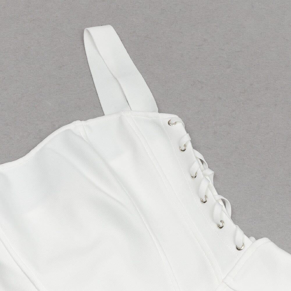 ABITO MIDI CON SPALLINE E FIANCHI AVVOLGENTI IN BIANCO