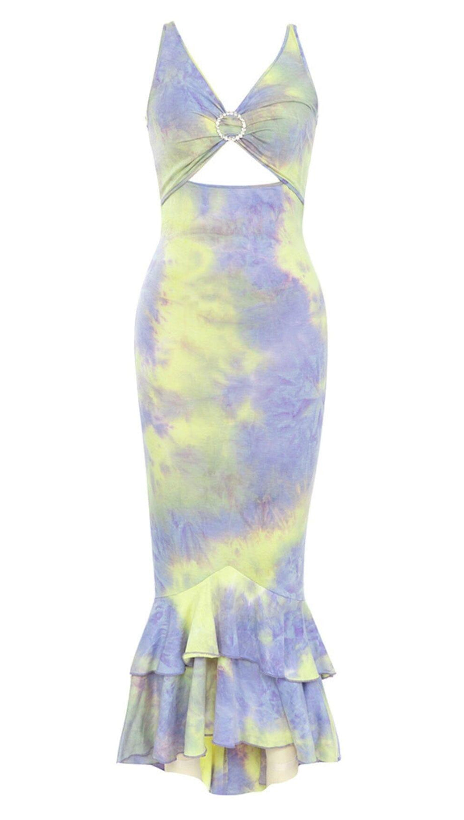 CUT OUT MERMAID HEM DRESS IN MULTI COLOR