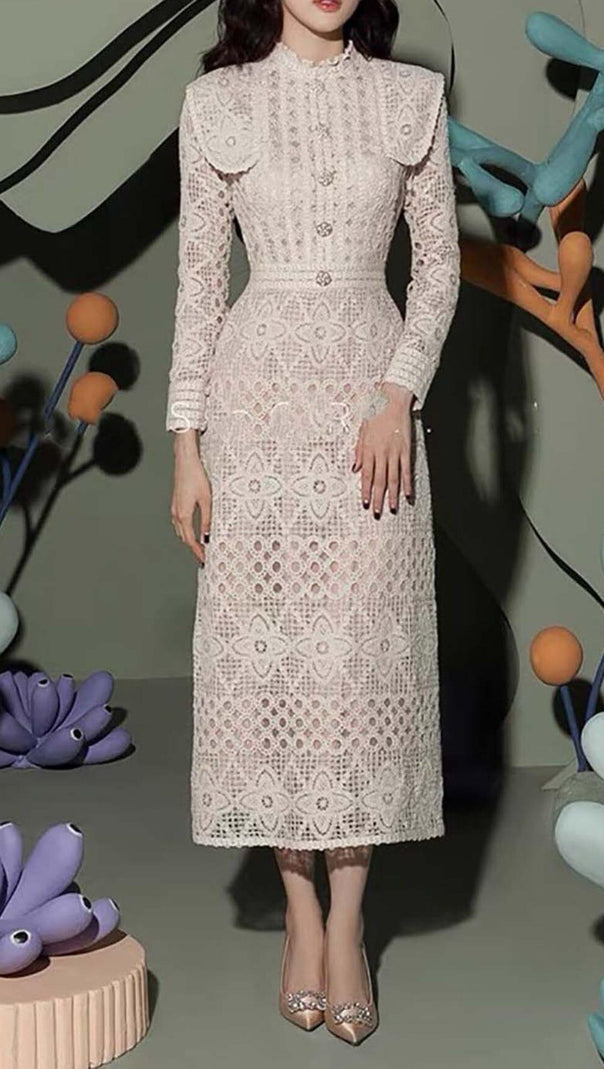 AIIZIE CUTOUT MOCK NECK SLIM MIDI DRESS IN WHITE - product image