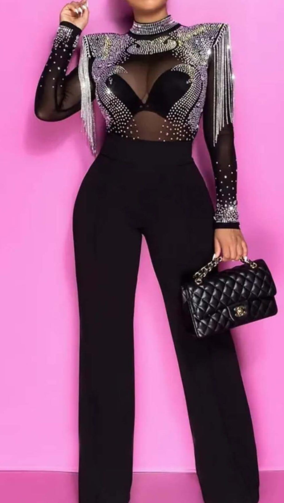 DIAMOND TASSEL TWO PIECE SET IN BLACK