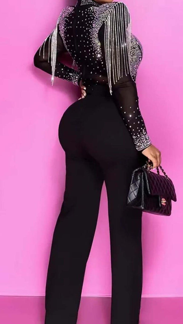 AIIZIE DIAMOND TASSEL TWO PIECE SET IN BLACK - product image