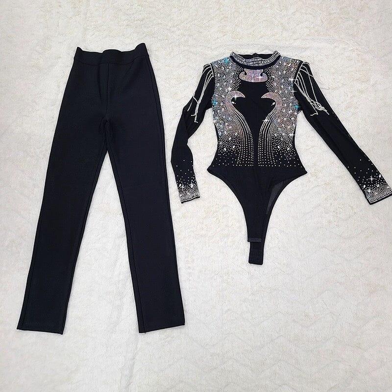 SET DUE PEZZI CON NAPPINE DI DIAMANTI IN NERO