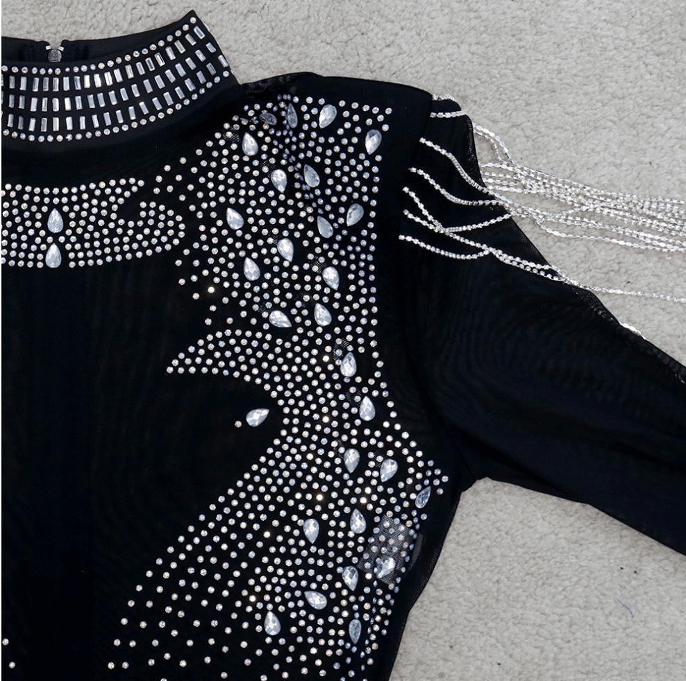 AIIZIE DIAMOND TASSEL TWO PIECE SET IN BLACK - product image
