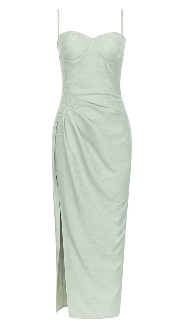 AIIZIE DRAPED LINEN MIDI DRESS IN LIGHT GREEN - product image