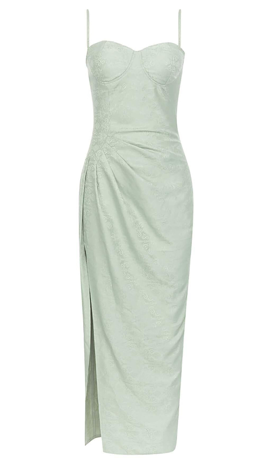 Drapiertes Leinen-Midikleid in Hellgrün