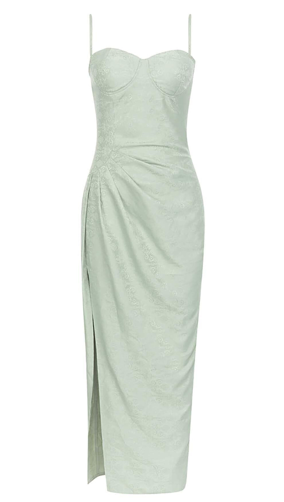 DRAPED LINEN MIDI DRESS IN LIGHT GREEN