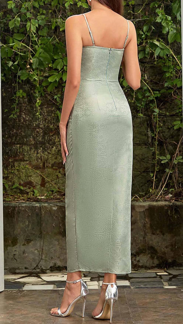AIIZIE DRAPED LINEN MIDI DRESS IN LIGHT GREEN - product image