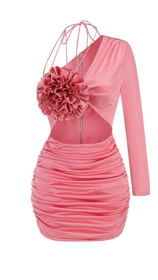 AIIZIE FLORAL ONE SHOULDER SATIN MINI DRESS IN PINK - product image
