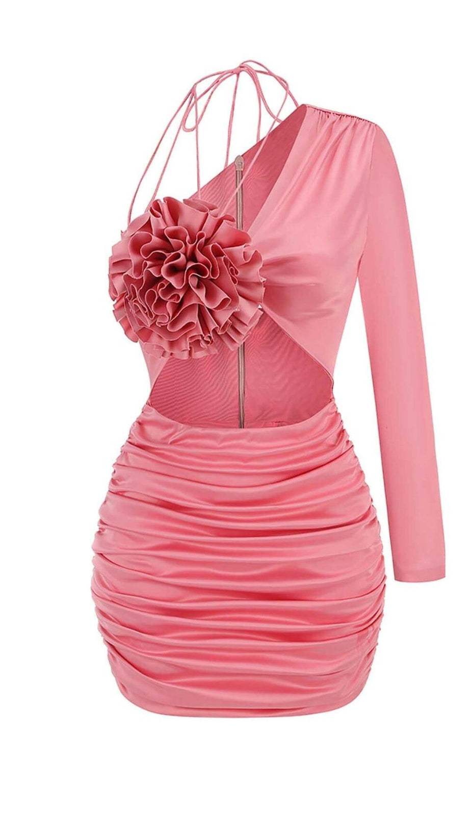 FLORAL ONE SHOULDER SATIN MINI DRESS IN PINK