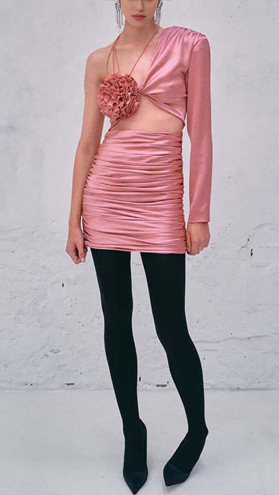 FLORAL ONE SHOULDER SATIN MINI DRESS IN PINK