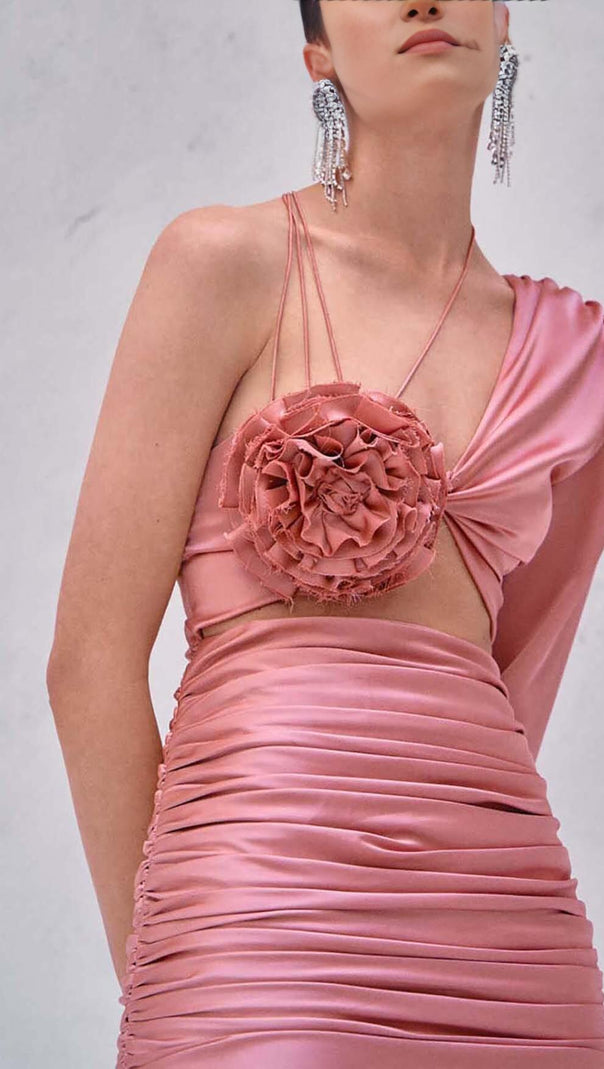 AIIZIE FLORAL ONE SHOULDER SATIN MINI DRESS IN PINK - product image