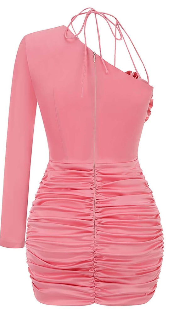 AIIZIE FLORAL ONE SHOULDER SATIN MINI DRESS IN PINK - product image
