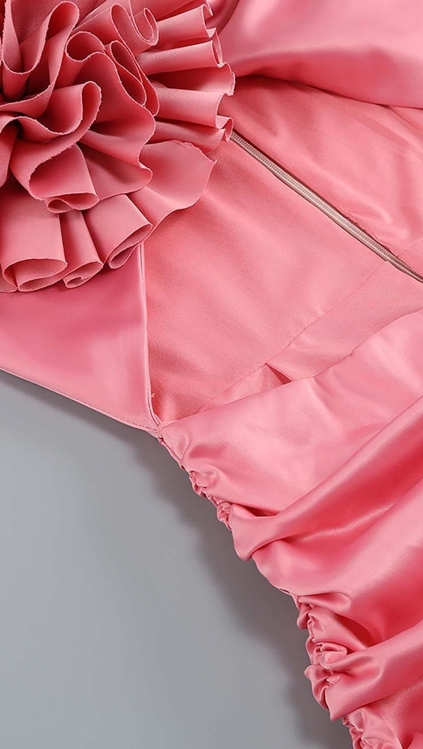 AIIZIE FLORAL ONE SHOULDER SATIN MINI DRESS IN PINK - product image
