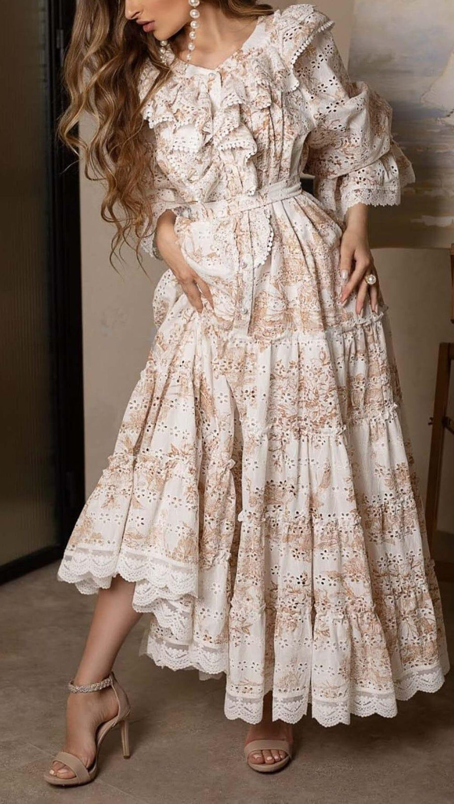 ABITO LUNGO IN COTONE A FIORI BIANCO