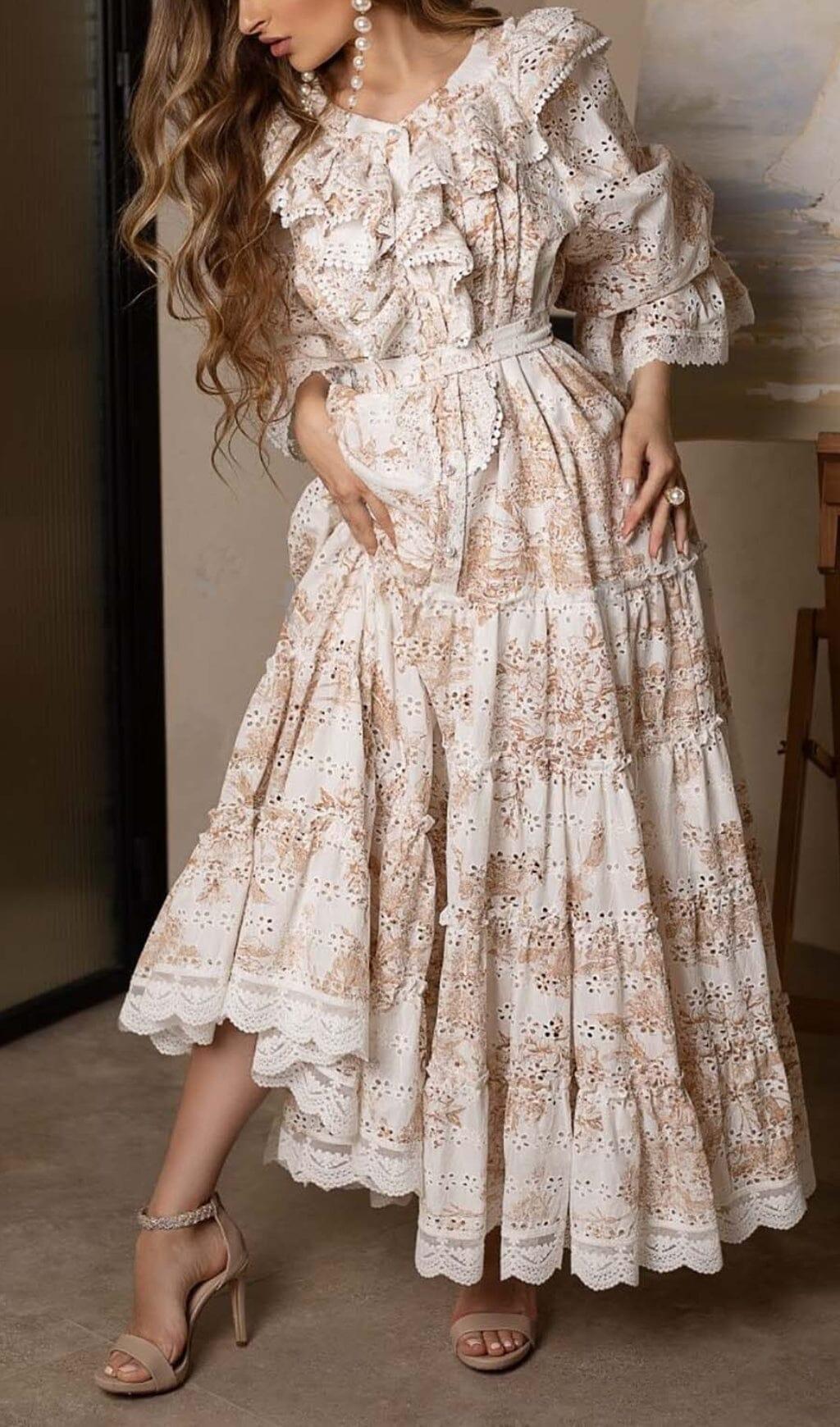 Maxikleid aus Baumwolle mit Blumen in Weiß