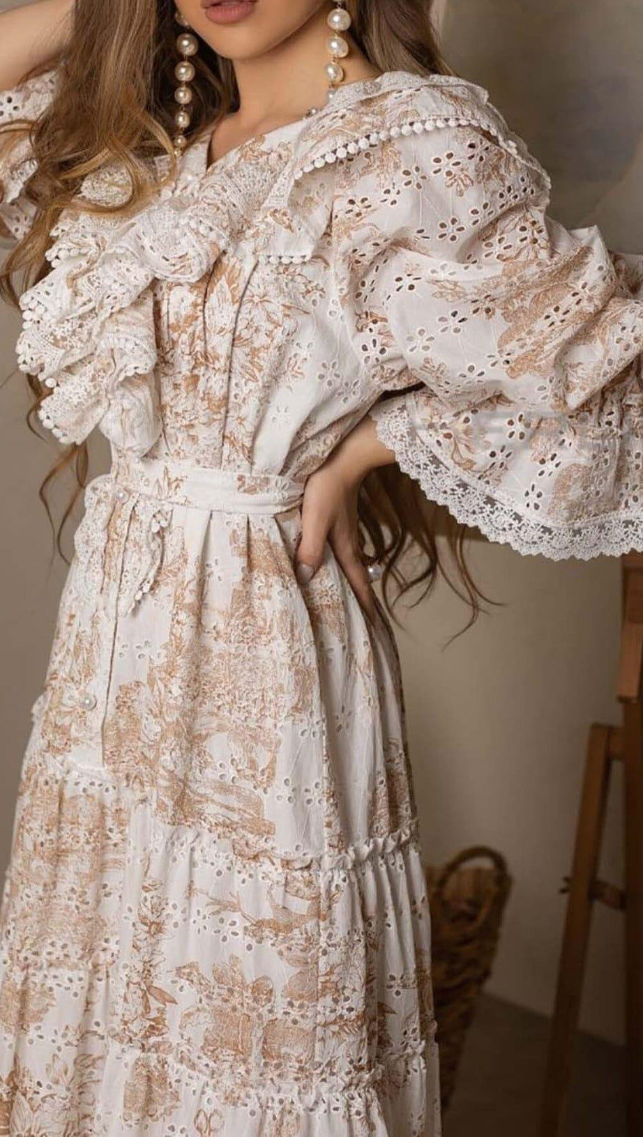 ABITO LUNGO IN COTONE A FIORI BIANCO