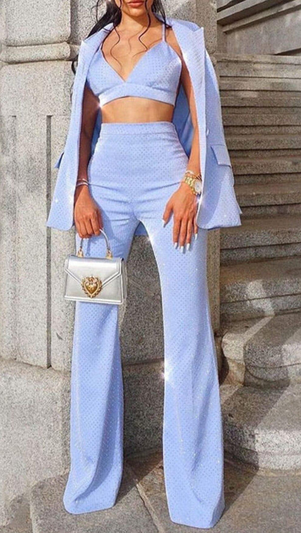 AIIZIE GLITTER FLARED THREE-PIECE SET IN BLUE - product image