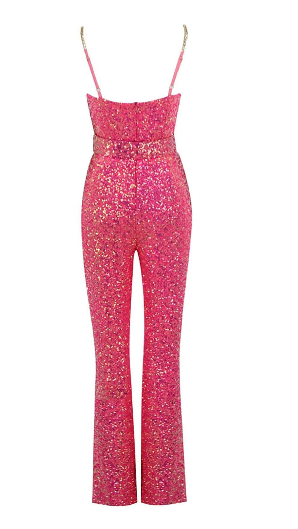 AIIZIE GLITTER FLARED TROUSER JUMPSUIT IN PINK - product image