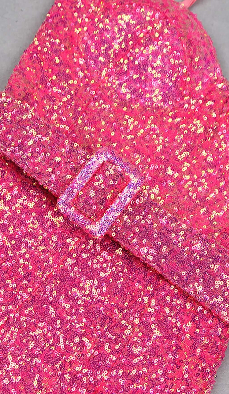 GLITTER FLARED TROUSER JUMPSUIT IN PINK