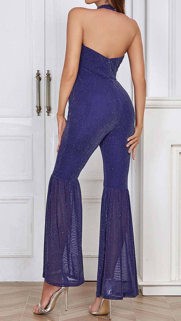 AIIZIE HALTER NECK BACKLESS FLARE LEG JUMPSUIT - product image