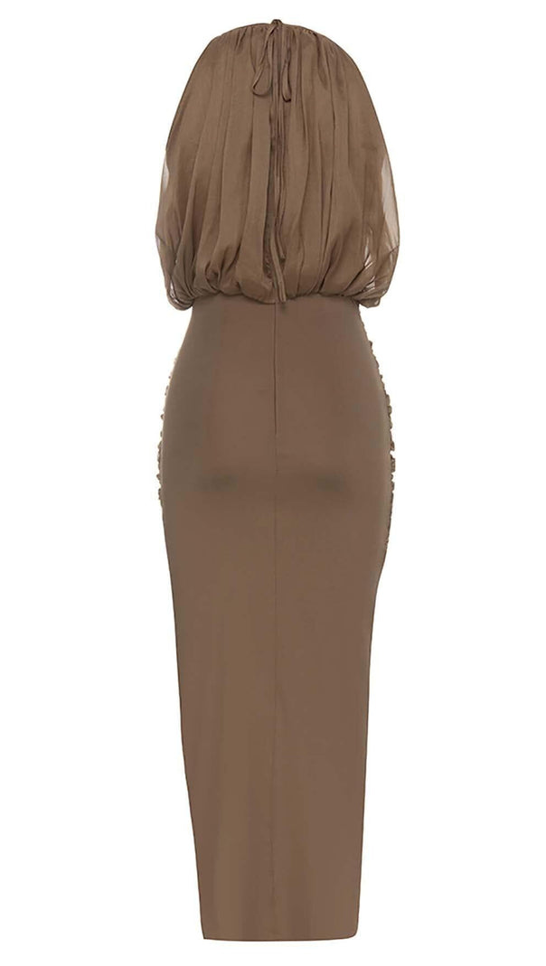 AIIZIE HALTER NECK SATIN DRESS IN BROWN - product image