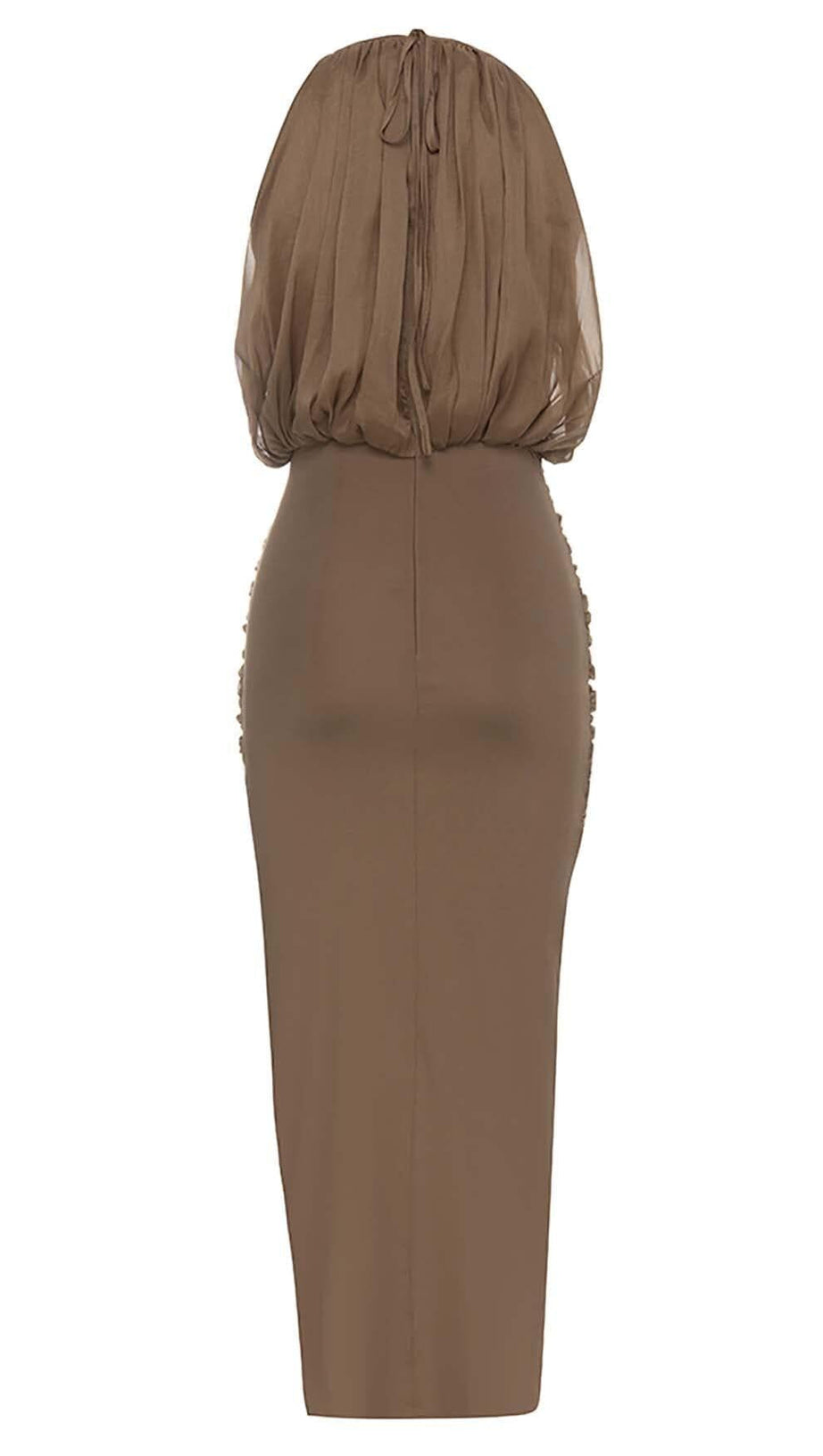 HALTER NECK SATIN DRESS IN BROWN