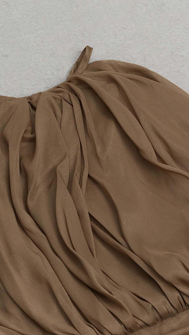AIIZIE HALTER NECK SATIN DRESS IN BROWN - product image