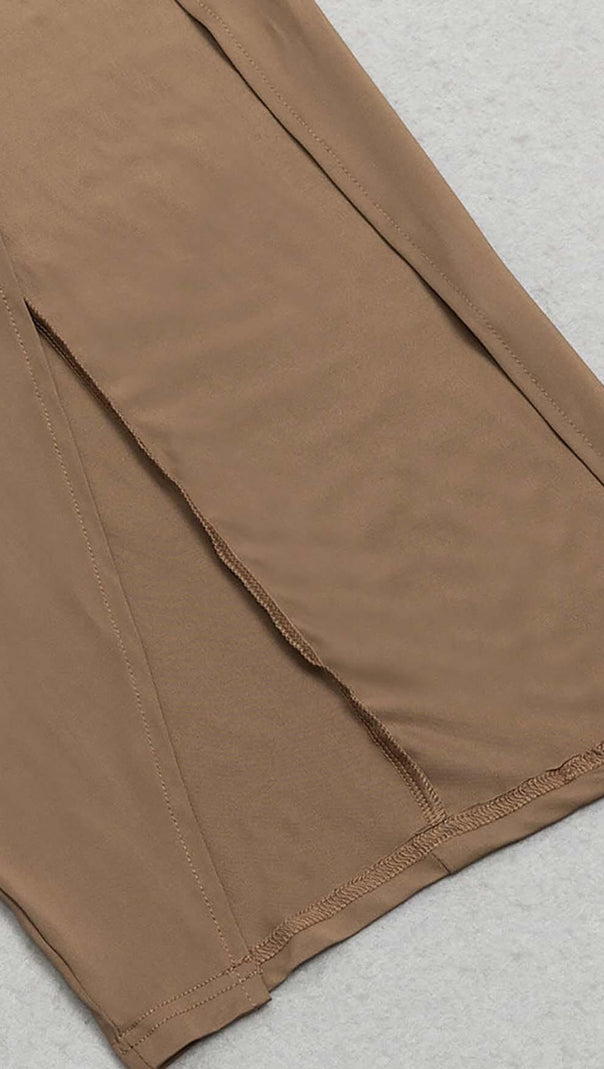AIIZIE HALTER NECK SATIN DRESS IN BROWN - product image