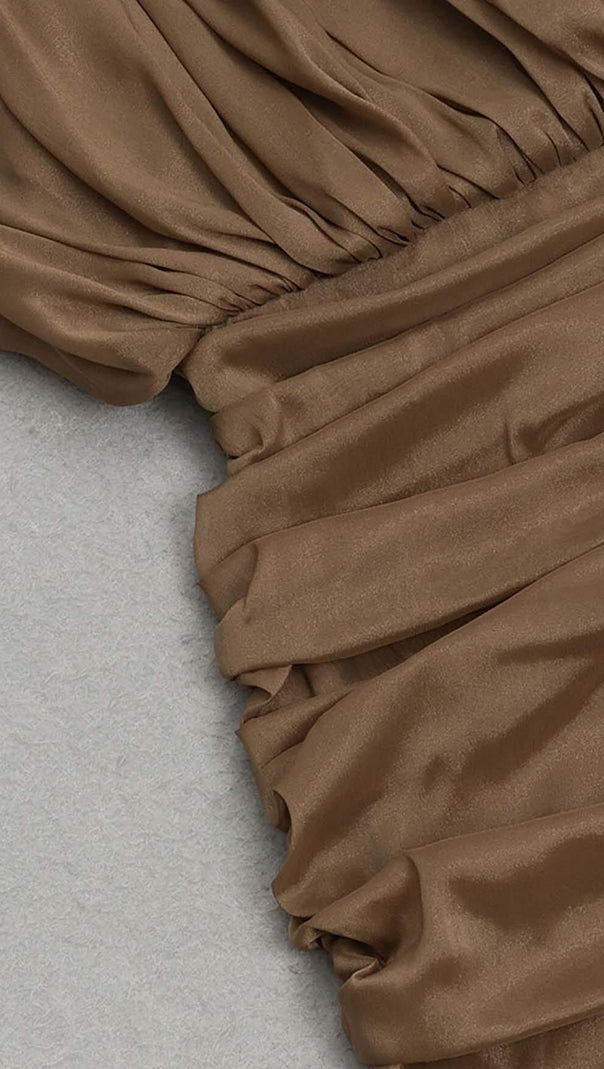 AIIZIE HALTER NECK SATIN DRESS IN BROWN - product image