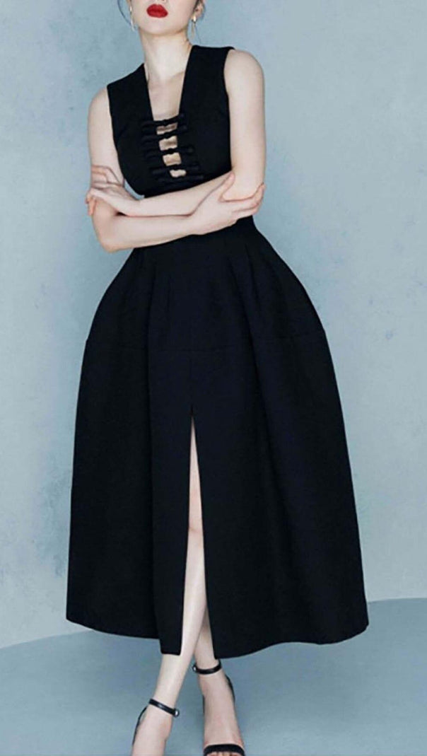 AIIZIE HOLLOW HIGH WAIST A-LINE DRESS - product image