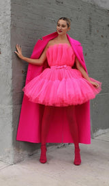 LAYERED STRAPLESS MINI DRESS IN HOT PINK