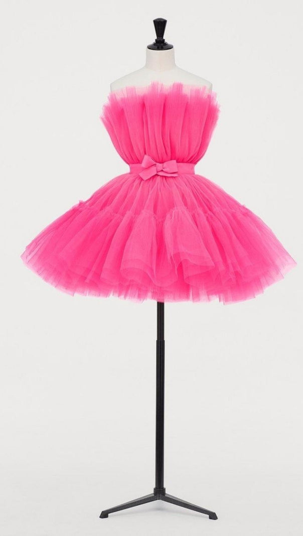 AIIZIE LAYERED STRAPLESS MINI DRESS IN HOT PINK - product image