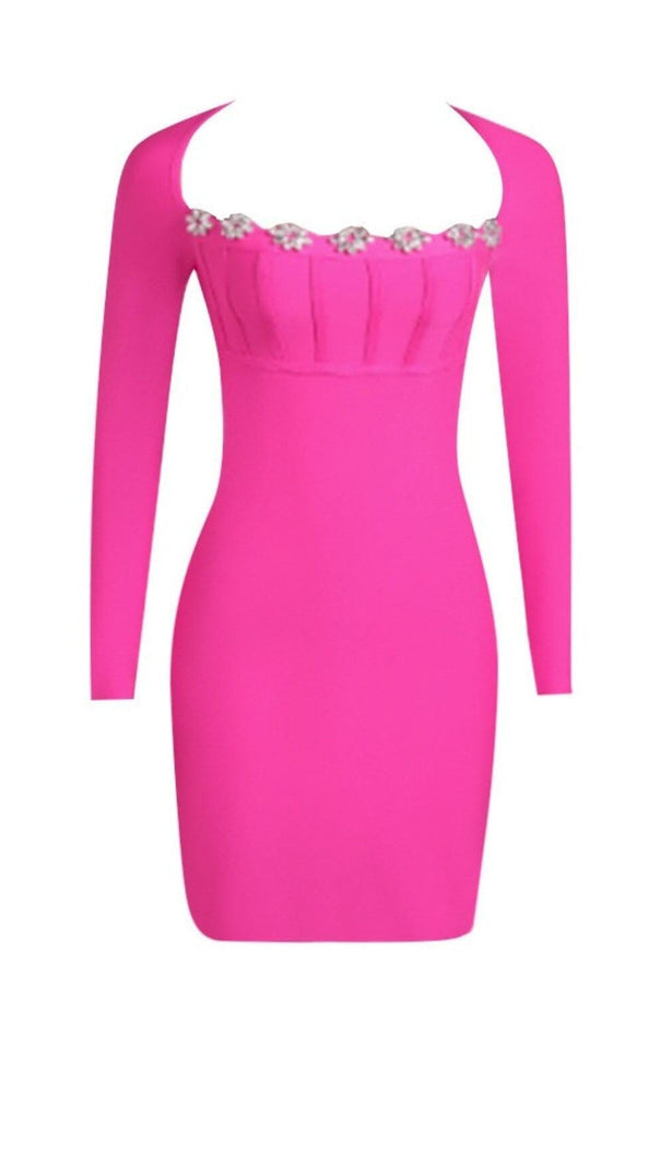 AIIZIE LONG SLEEVE SQUARE COLLAR MINI DRESS IN PINK - product image