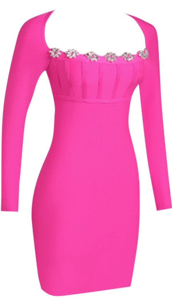 AIIZIE LONG SLEEVE SQUARE COLLAR MINI DRESS IN PINK - product image