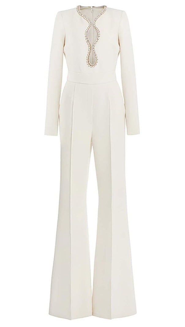 AIIZIE LONG SLEEVE V-NECK DIAMOND TIGHT LONG SLEEVE JUMPSUIT - product image