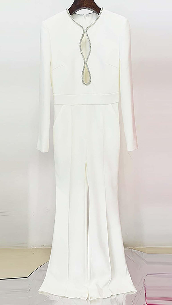 AIIZIE LONG SLEEVE V-NECK DIAMOND TIGHT LONG SLEEVE JUMPSUIT - product image